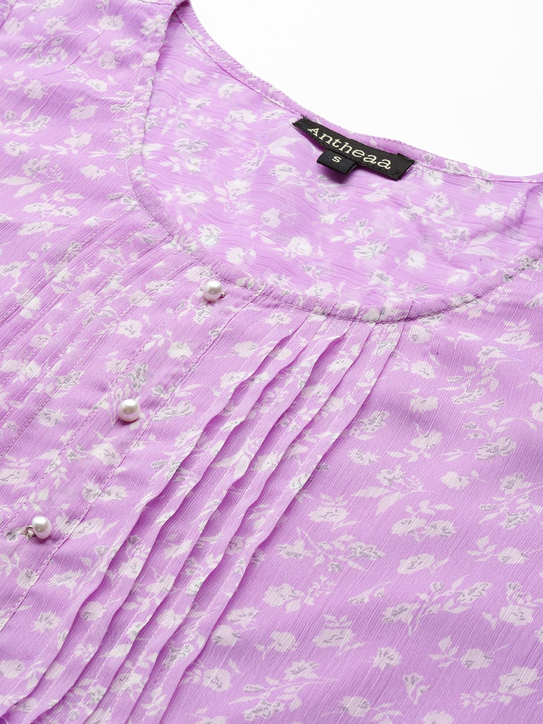 Antheaa Women Lavender & White Floral Print Top