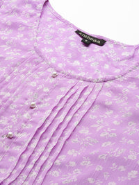 Antheaa Women Lavender & White Floral Print Top