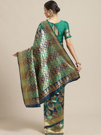 Saree mall Navy Blue & Teal Green Ethnic Woven Design Banarasi Saree