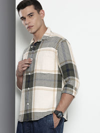 The Indian Garage Co Pure Cotton Checks Waffles Textured Opaque Relaxed Fit Casual Shirt