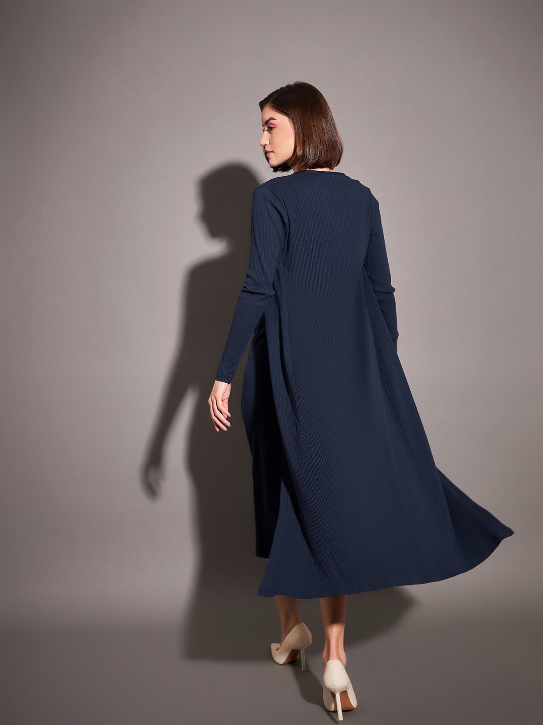 SASSAFRAS Navy Blue Self Design Longline Shrug