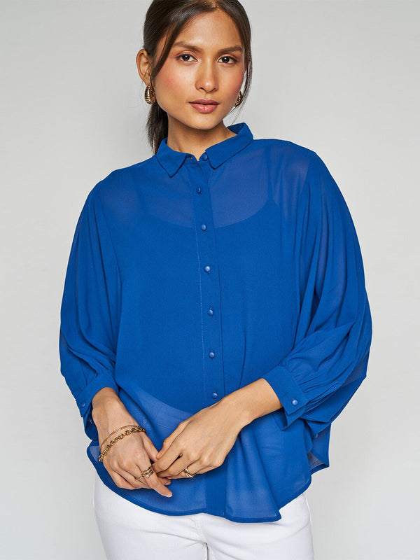 AND Cuffed Sleeves Shirt Style Top