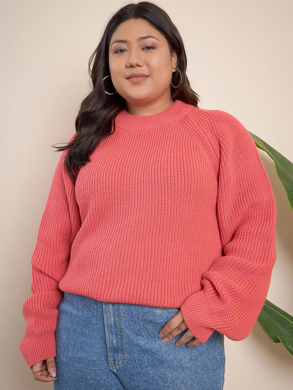 CURVY STREET Plus Size Round Neck Acrylic Pullover