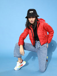 DressBerry Women Gorgeous Red Solid Comfort Quilt Jacket