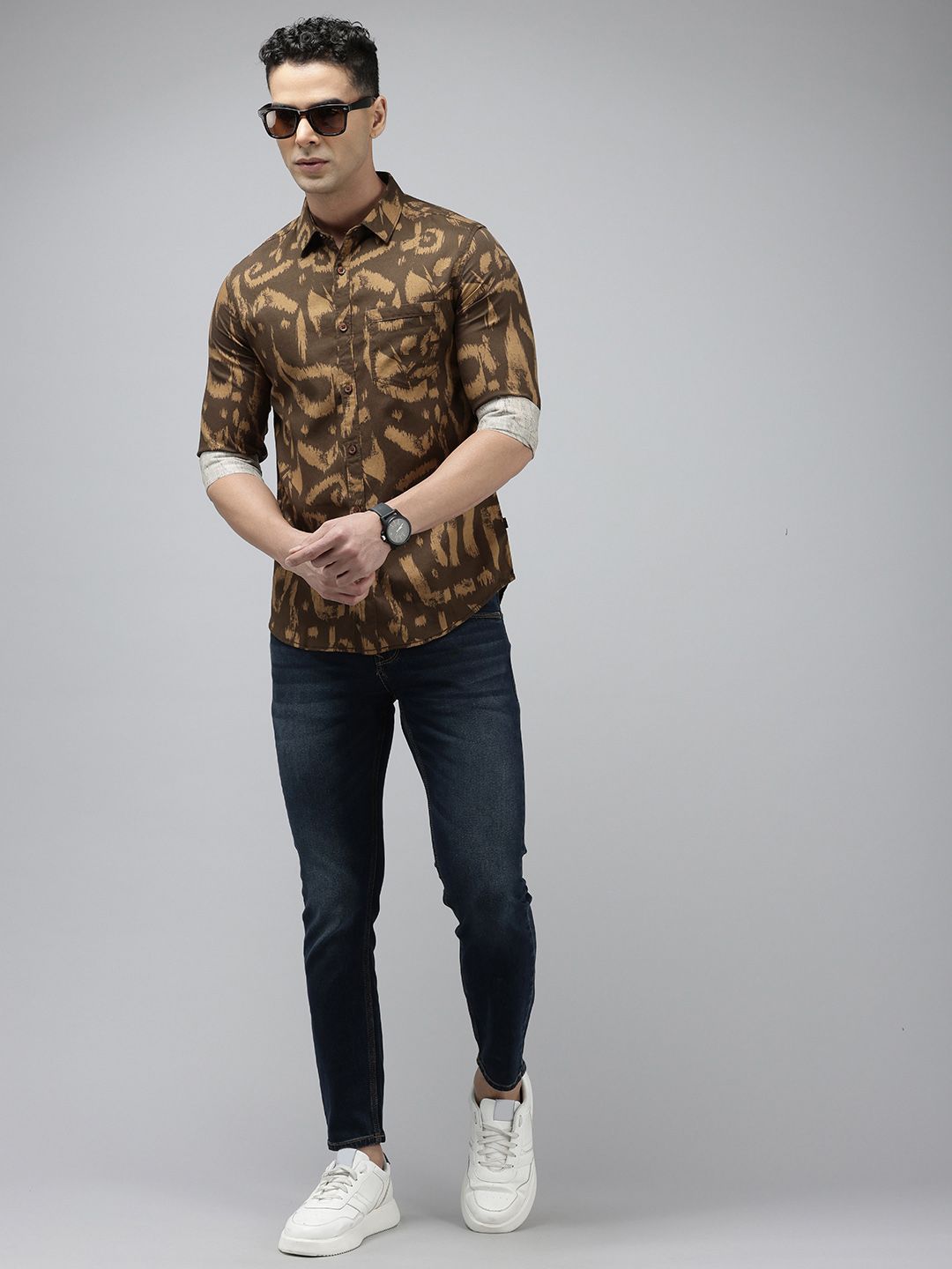SPYKAR Pure Cotton Slim Fit Opaque Printed Casual Shirt