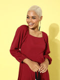 Berrylush Women Gorgeous Red Solid Puff Sleeves Dress