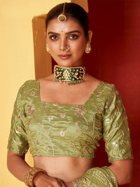 Saree mall Green Bandhani Printed Embroidered Poly Chiffon Saree