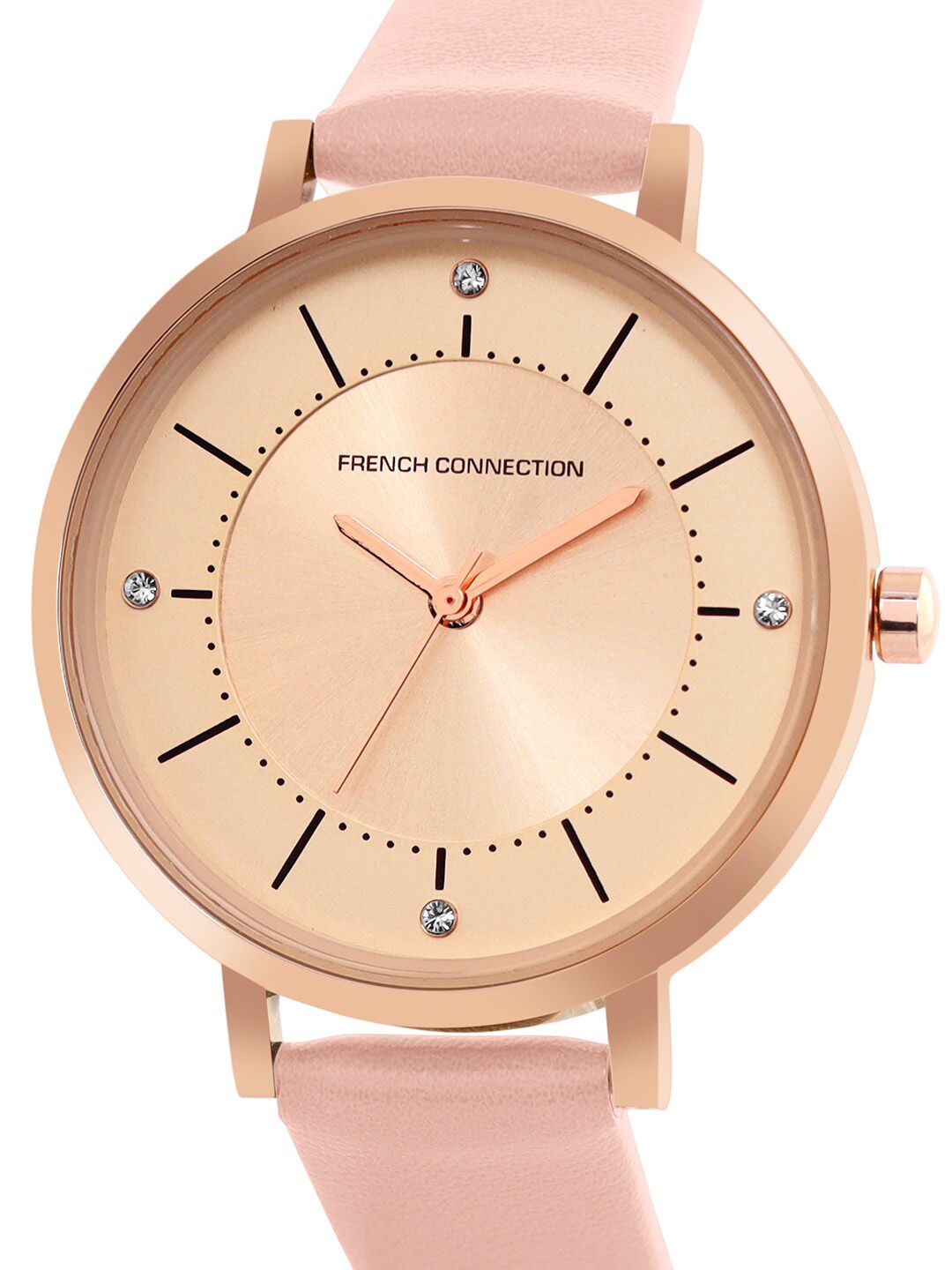 French Connection Embellished Dial & Leather Straps Analogue Watch FCN00010A