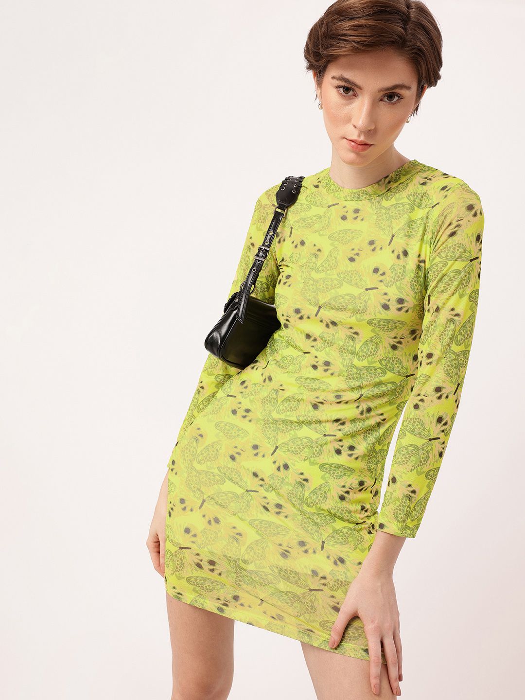 DressBerry Girly Glam Printed Soft Net Mini Sheath Dress