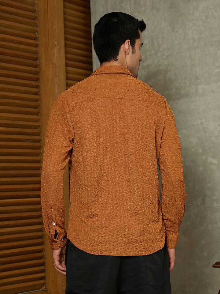 Campus Sutra Self Design Spread Collar Long Sleeves Cotton Comfort Shirt