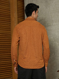 Campus Sutra Self Design Spread Collar Long Sleeves Cotton Comfort Shirt