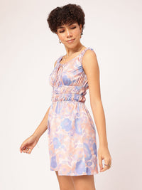 DressBerry Satin Swirl Tie and Dye Smocked A-line Mini Dress