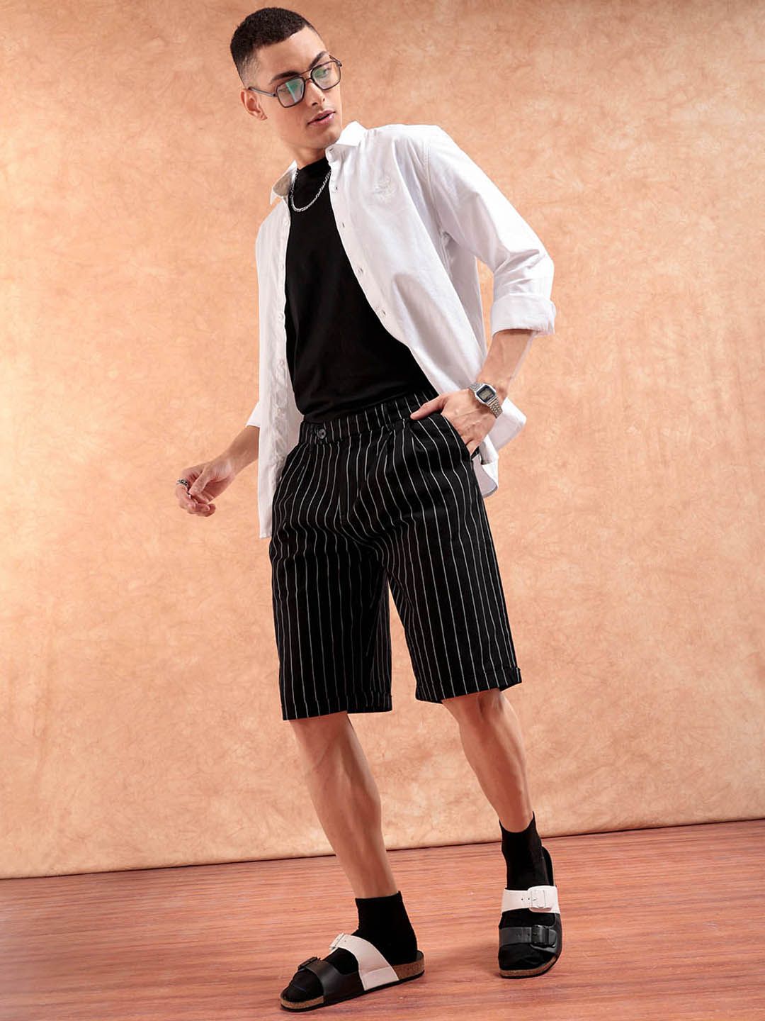 The Indian Garage Co Men Striped Loose Fit Technology Shorts