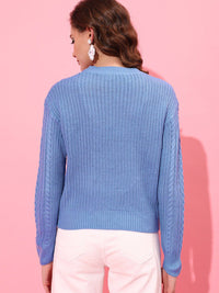 STREET 9 Women Blue Cable Knit Pullover