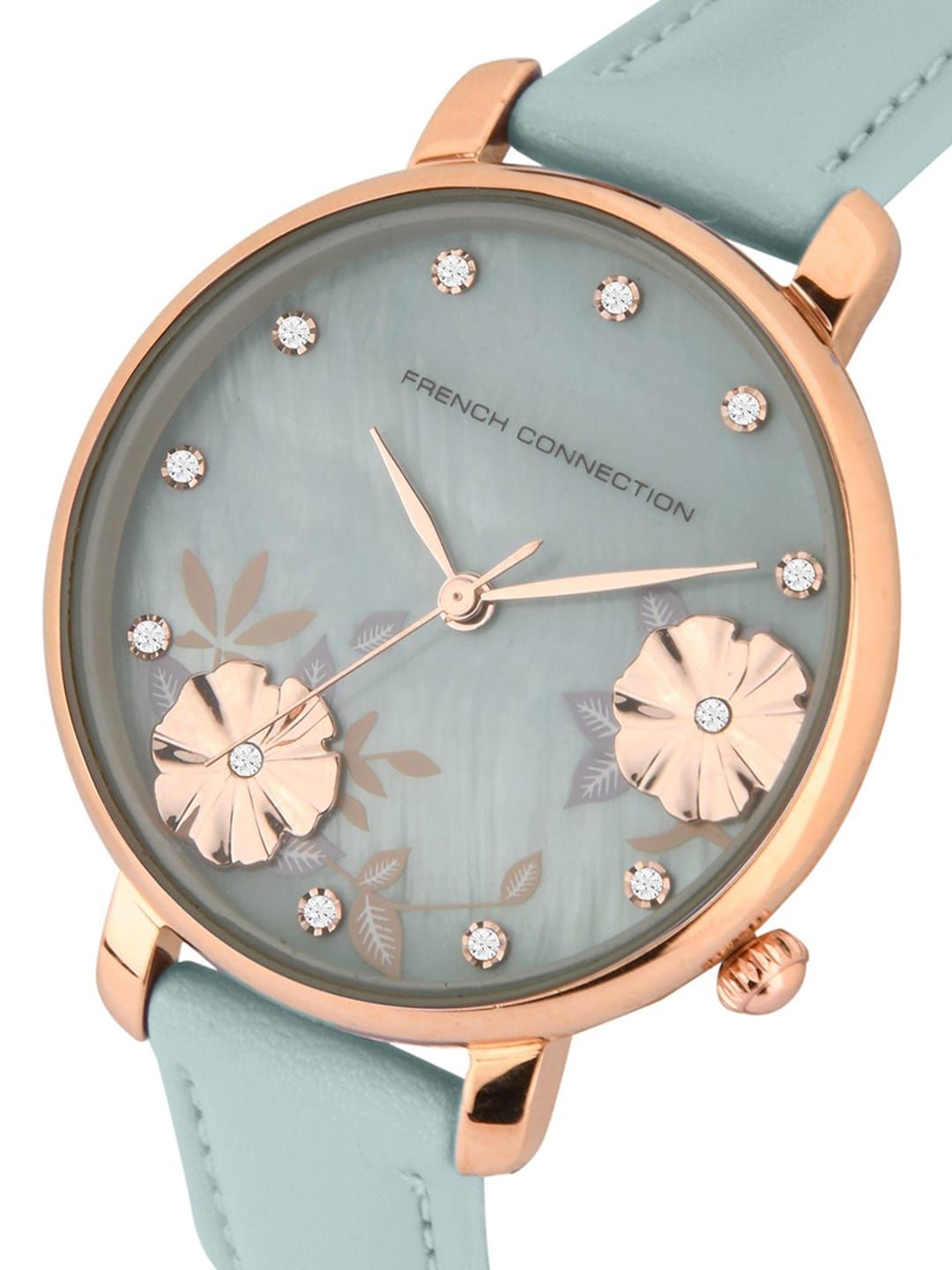French Connection Women Blue Embellished Dial & Blue Leather Straps Analogue Watch FC21LU