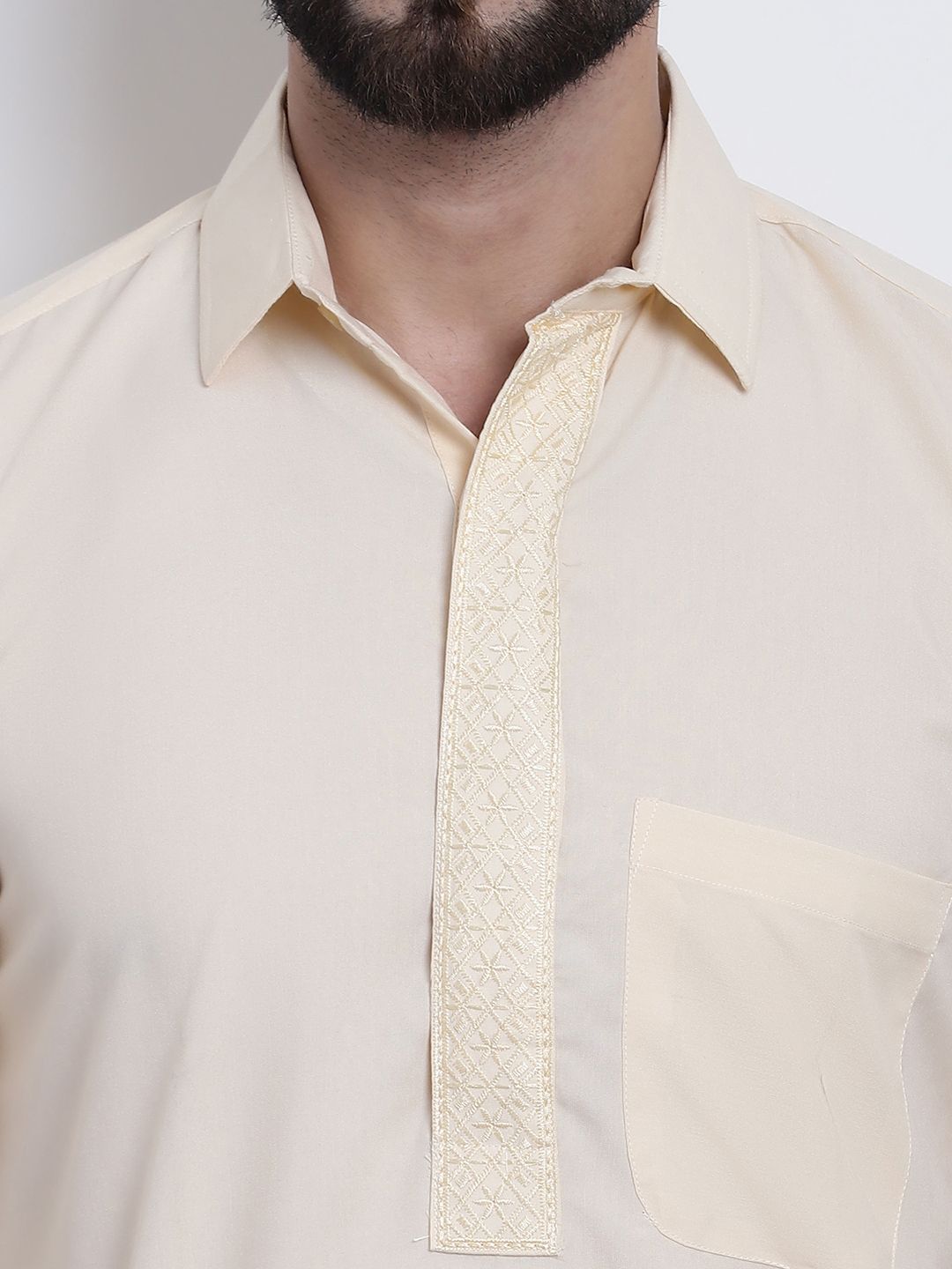 SOJANYA Shirt Collar Curved Hem Pathani Kurta with Salwar