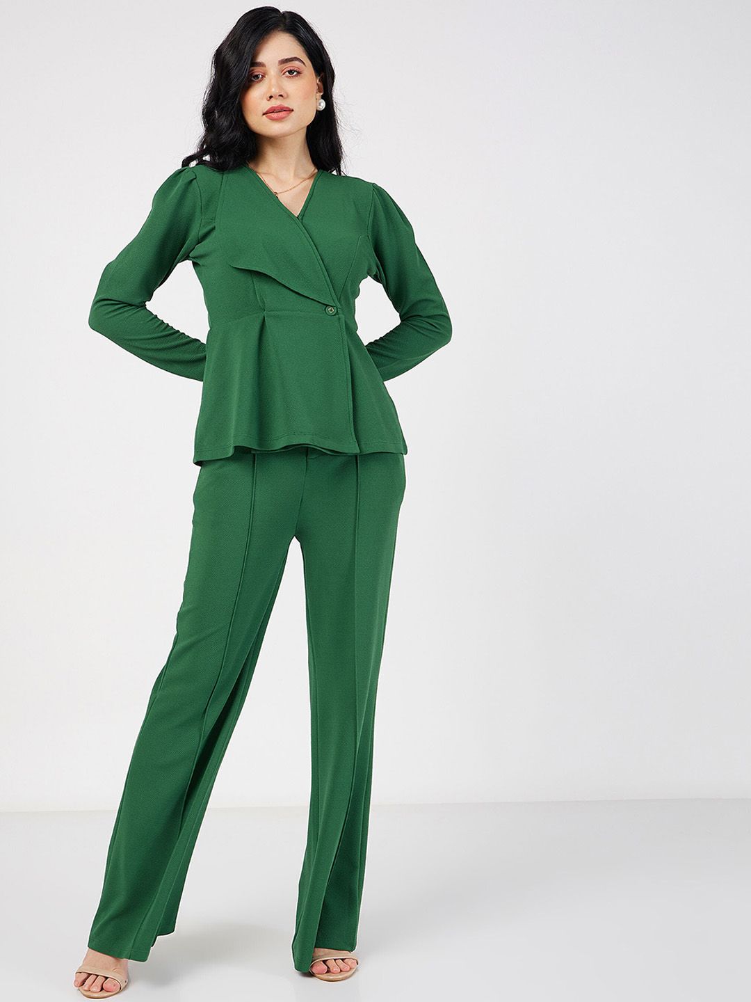 SASSAFRAS Self Design Wrap Peplum Top With Trousers