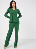 SASSAFRAS Self Design Wrap Peplum Top With Trousers