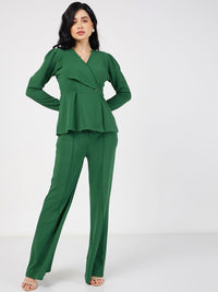 SASSAFRAS Self Design Wrap Peplum Top With Trousers