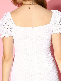 Berrylush Women Classic White Self-Design Corset Dress