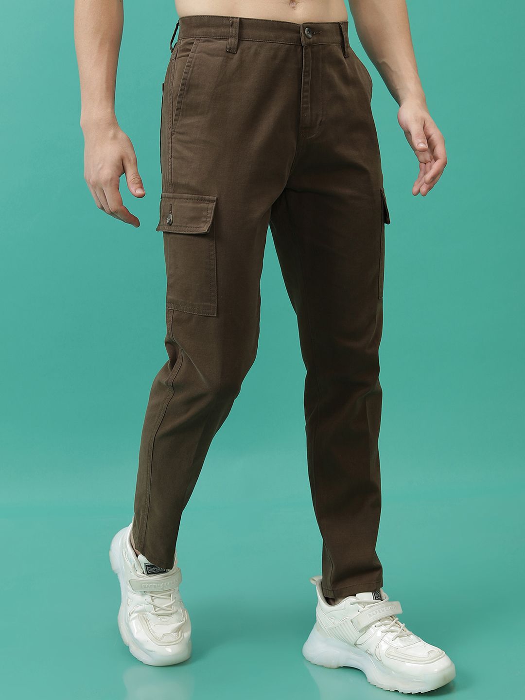 Lelaki Highlander Tapered Fit Plain Mid-Rise Cotton Cargos