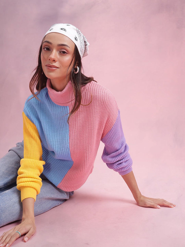 DressBerry Colourblocked Turtle Neck Pullover