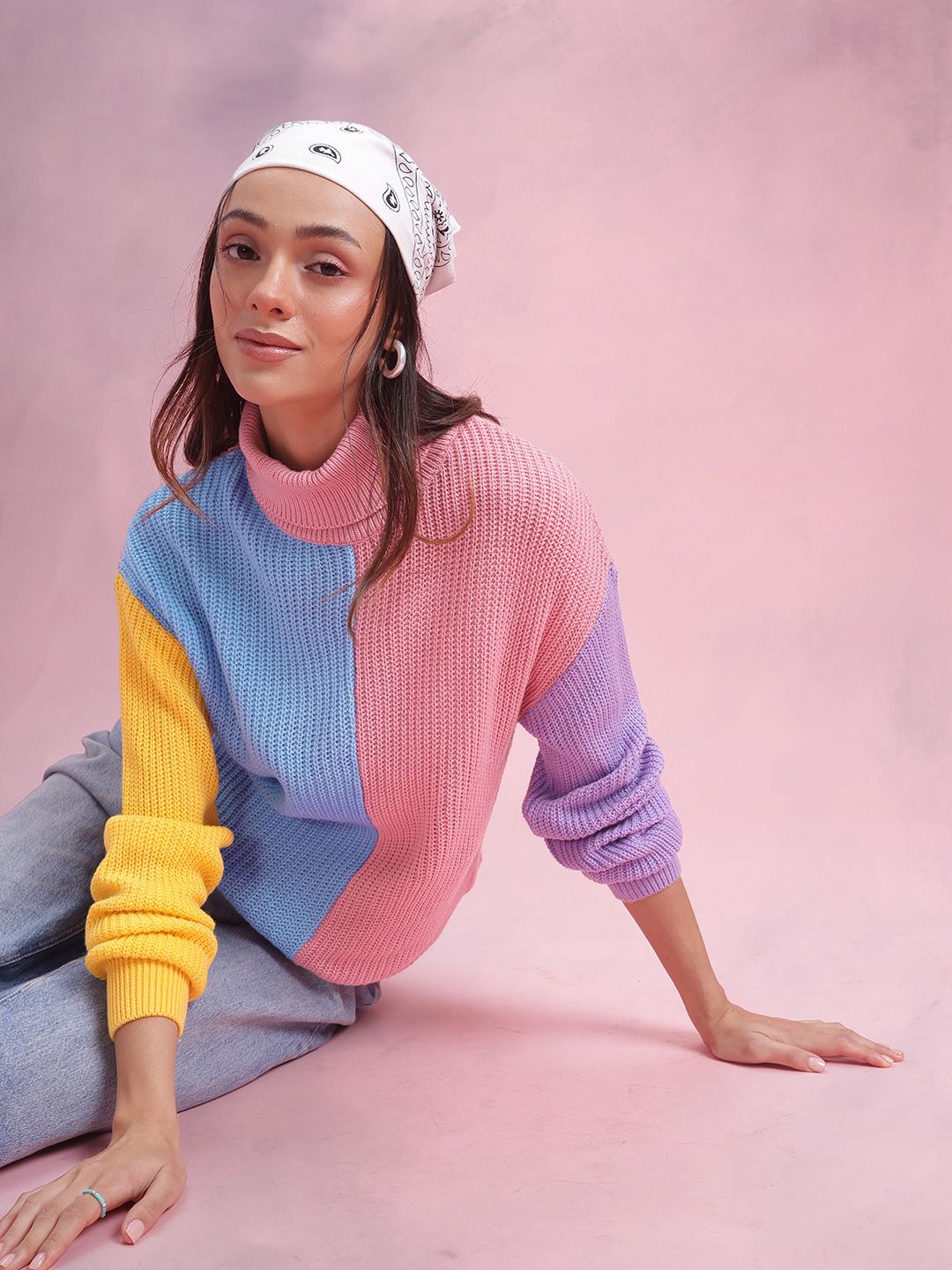 DressBerry Colourblocked Turtle Neck Pullover