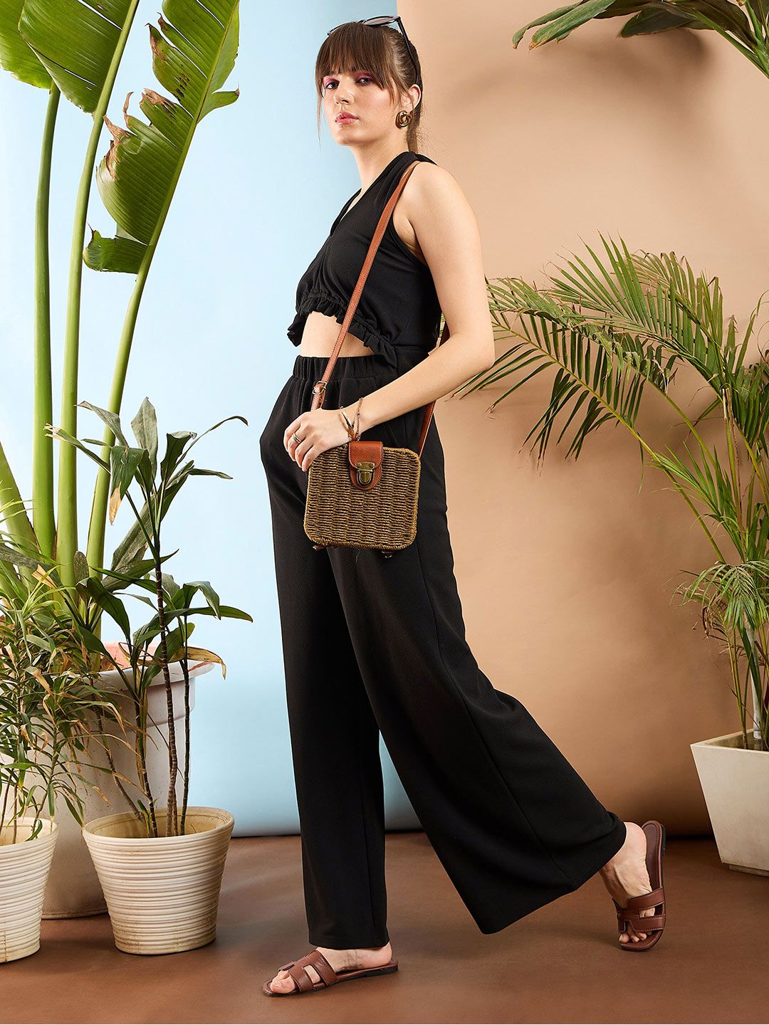 SASSAFRAS Black Halter Neck Basic Jumpsuit