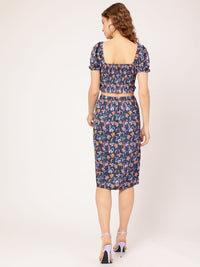 DressBerry Floral Frenzy Slit Statement Ruched Chic Co-ord