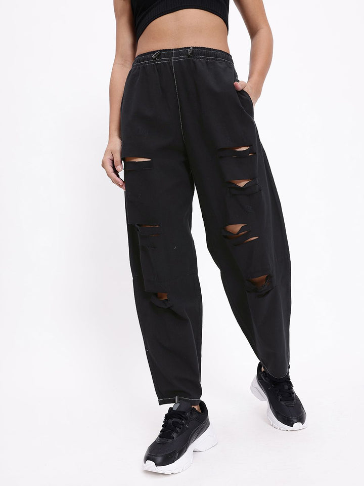 DressBerry Women Comfy Chic Ripped Slouchy Fit Trousers