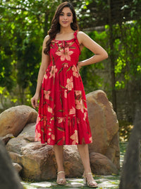 Rain & Rainbow Floral Printed Shoulder Straps Pure Cotton Fit & Flared Midi Dresses