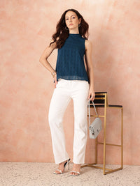 all about you Vertically Self-Striped High-Neck A-Line Top