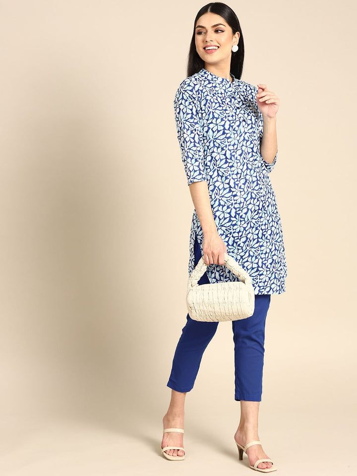 Anouk Women Blue Floral Printed Regular Pure Cotton Kurta with Trousers