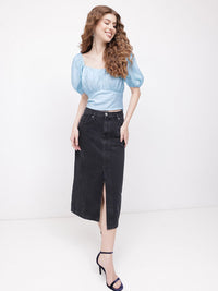 DressBerry Icy Blue Elevated Everyday Blouson Crop Top