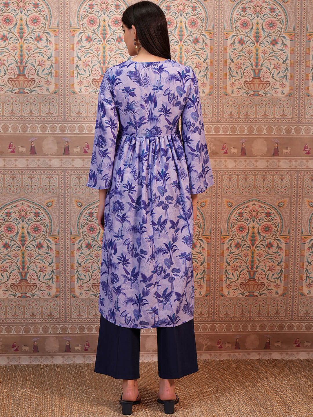 Vishudh Lavender Floral Printed A-Line Kurta
