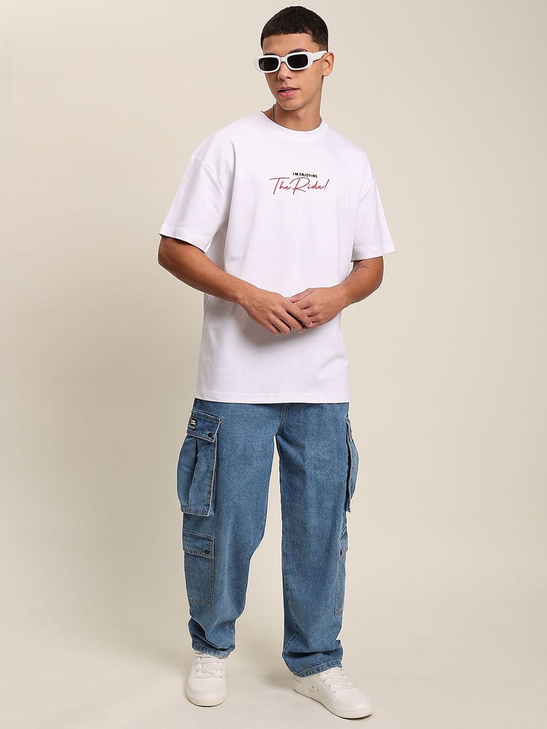 Bene Kleed Men Non Stretchable Pure Cotton Clean Look Mid Rise Baggy Fit Cargo Jeans