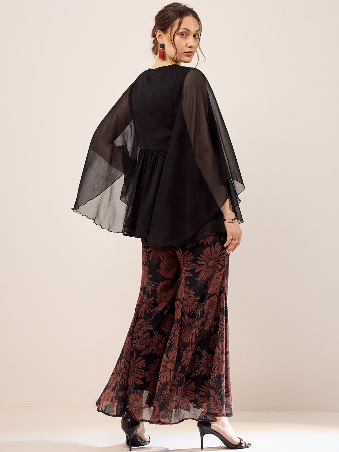 Antheaa Black Embroidered Top With Palazzo