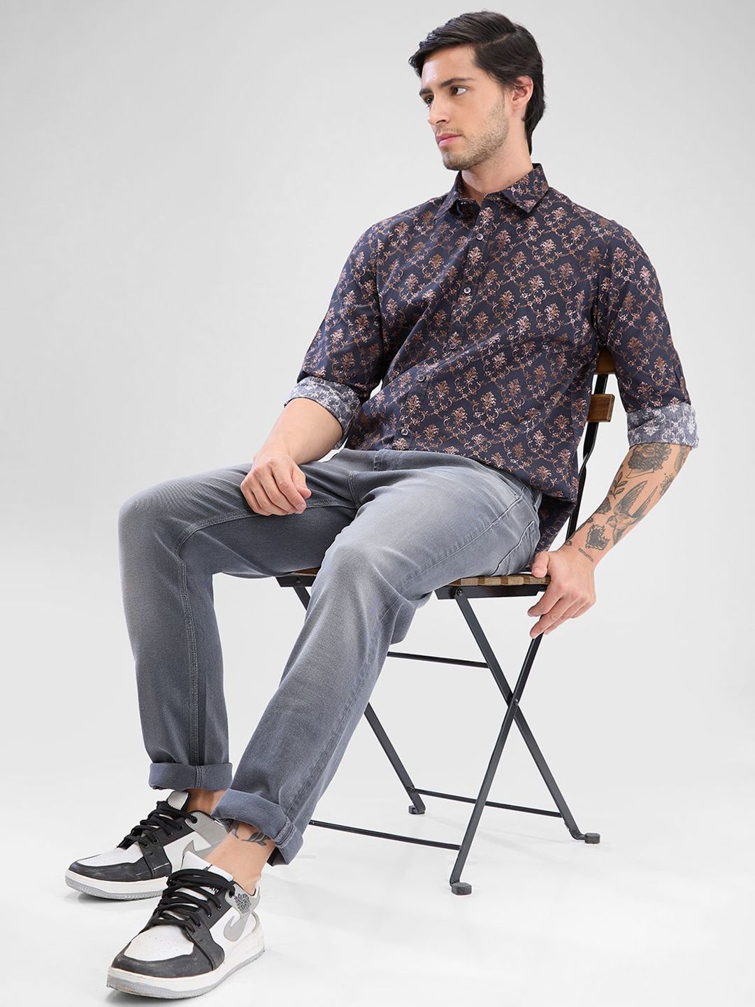 SPYKAR Men Ethnic Printed Spread Collar Slim Fit Casual Shirt