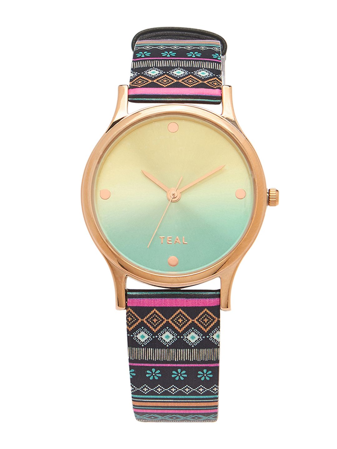 TEAL BY CHUMBAK Women Green Brass Dial & Multicoloured Straps Analogue Watch