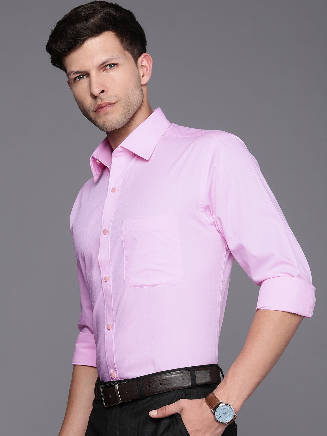 Raymond Pure Cotton Self Design Slim Fit Textured Formal Shirt