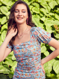 STREET 9 Floral Printed Square Neck Crepe Sheath Dress