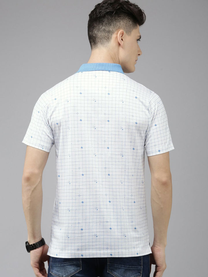 Park Avenue Checked & Geometric Printed Polo Collar Pure Cotton Slim Fit T-shirt