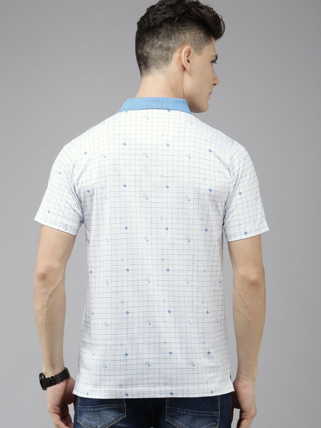 Park Avenue Checked & Geometric Printed Polo Collar Pure Cotton Slim Fit T-shirt