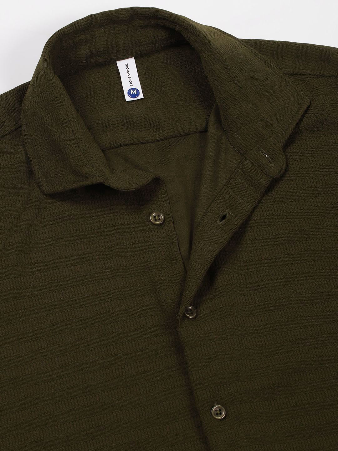 Thomas Scott Men Premium Spread Collar Horizontal Striped Casual Shirt
