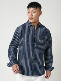 VASTRADO Men Classic Spread Collar Vertical Striped Cotton Casual Shirt