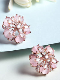 Karatcart Rose Gold Plated Pink Floral Studs Antings
