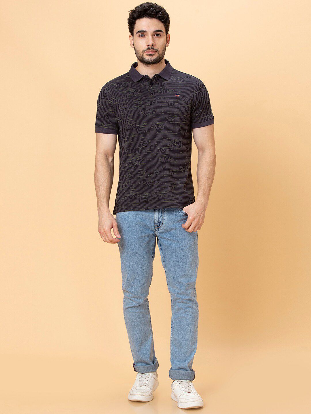 Being Human Striped Polo Collar Casual T-shirt