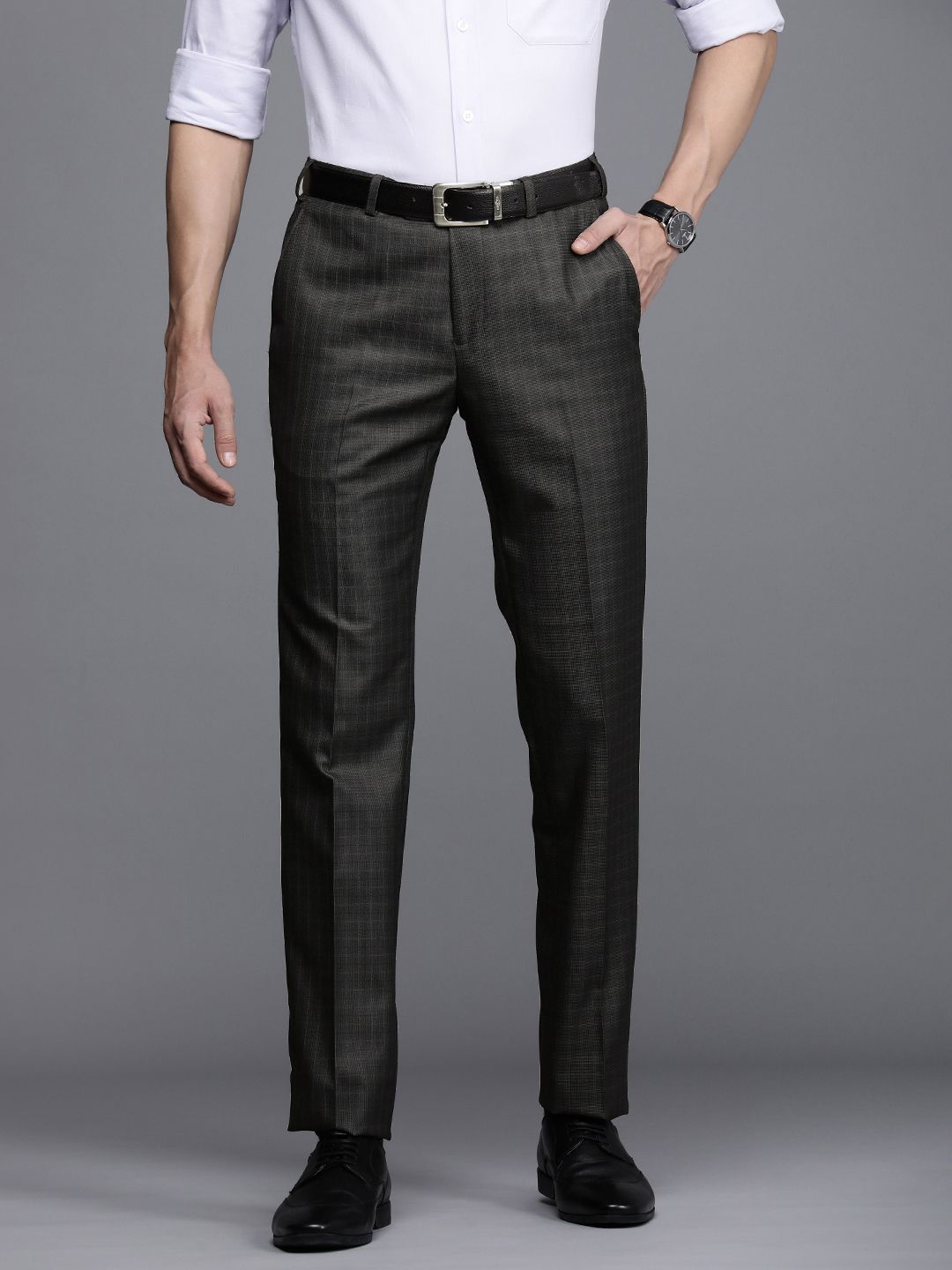 Raymond Men Mid Rise Checked Slim Fit Formal Trousers