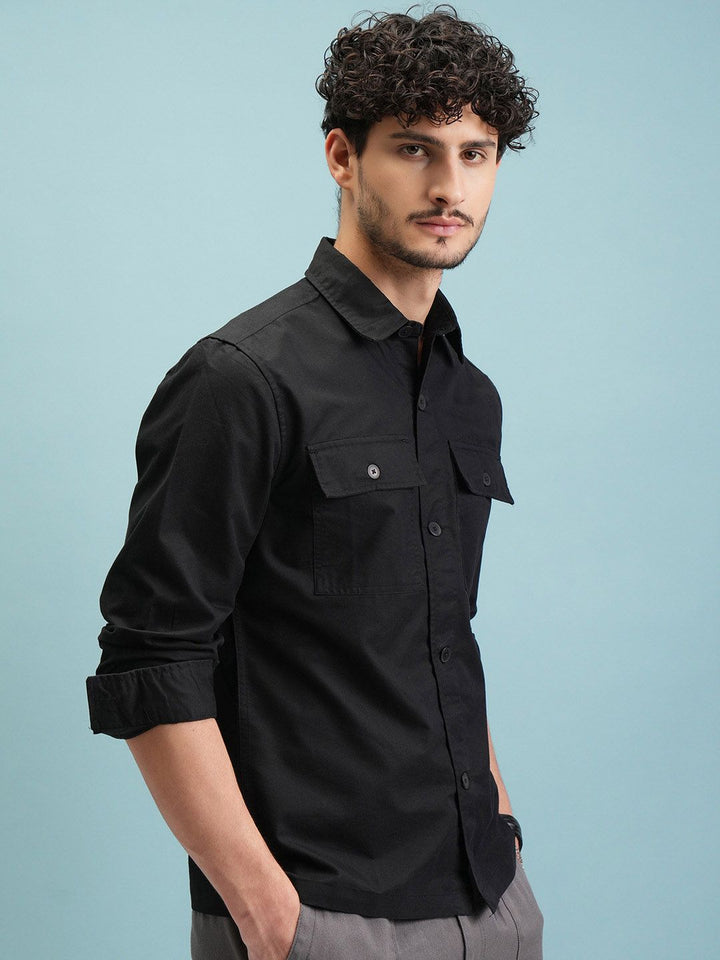 HIGHLANDER Men Black Slim Fit Casual Shirt