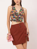 DressBerry Indie Vibes Printed Lace-Up Waistcoat Style Crop Top